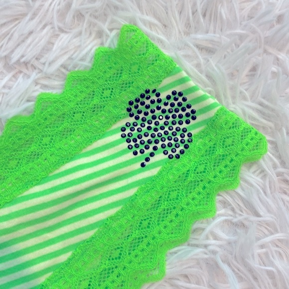 NWT PINK Victoria's Secret clover striped lime Green Lace Trim Underwear - Picture 2 of 5
